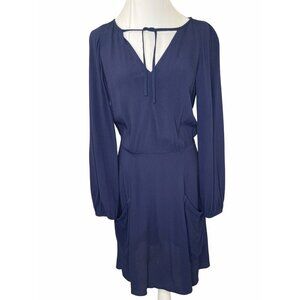 Reformation V Neck Long Sleeve Dress Navy Blue Size 6 Pockets